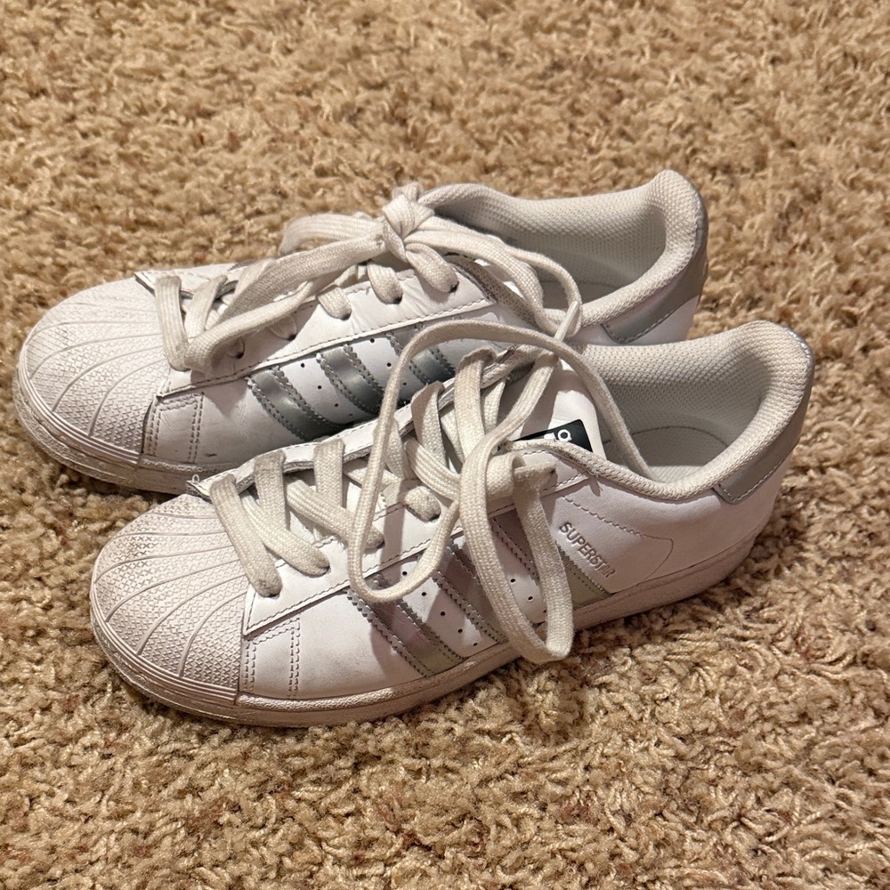 Adidas White Sneakers with Silver Accents